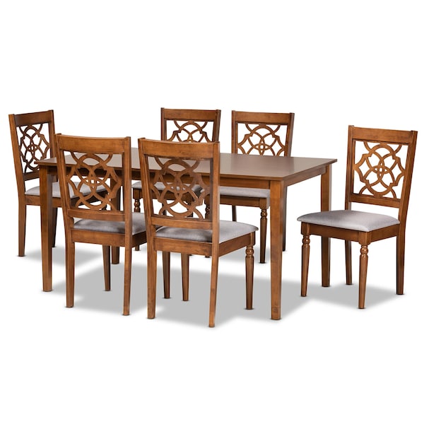Baxton Studio Renaud Modern and Contemporary Grey Fabric and Walnut Brown Finished Wood 7-Piece Dining Set 176-10543-10520-Zoro - main